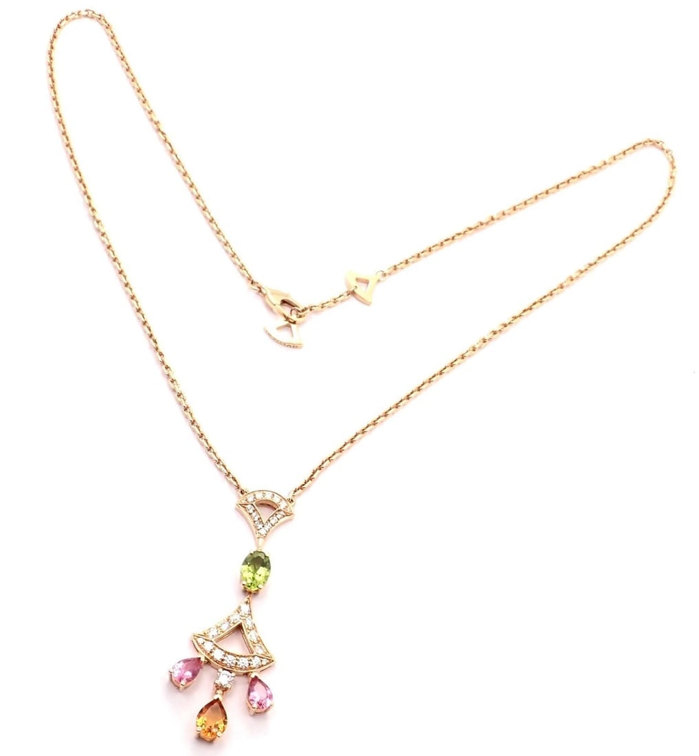 Authentic Bvlgari Bulgari Diva Dream 18k Rose Gold Diamond Peridot Necklace Cert - 11