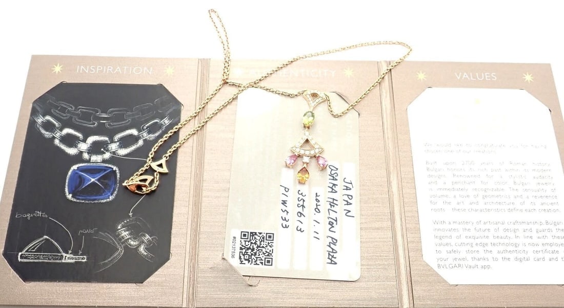 Authentic Bvlgari Bulgari Diva Dream 18k Rose Gold Diamond Peridot Necklace Cert - 12
