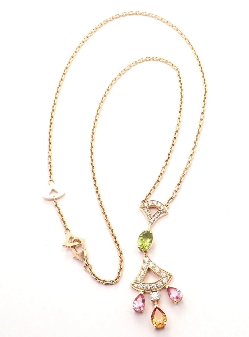 Authentic Bvlgari Bulgari Diva Dream 18k Rose Gold Diamond Peridot Necklace Cert - 2