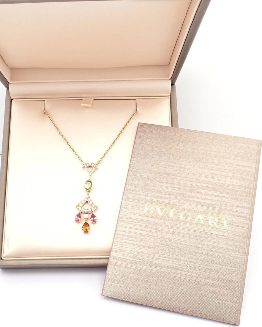 Authentic Bvlgari Bulgari Diva Dream 18k Rose Gold Diamond Peridot Necklace Cert - 3