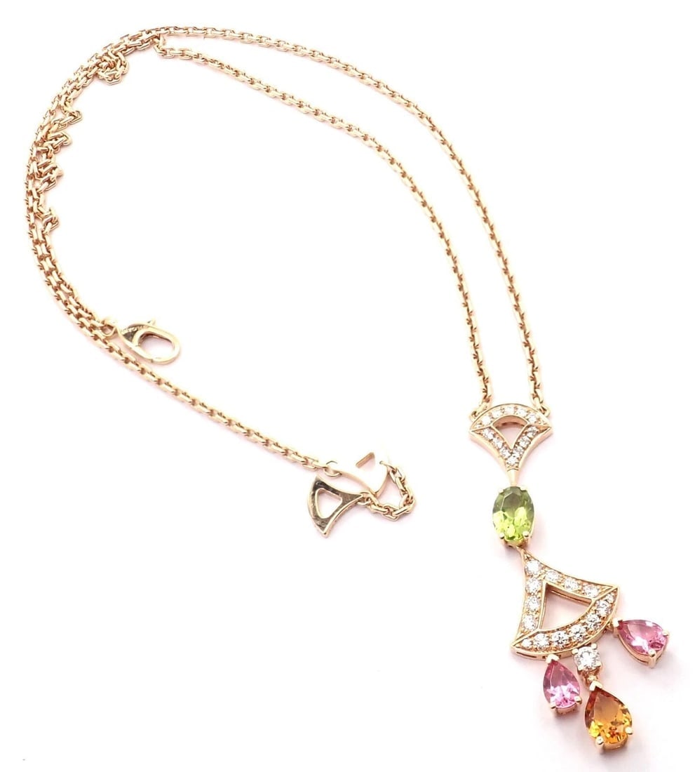 Authentic Bvlgari Bulgari Diva Dream 18k Rose Gold Diamond Peridot Necklace Cert - 7