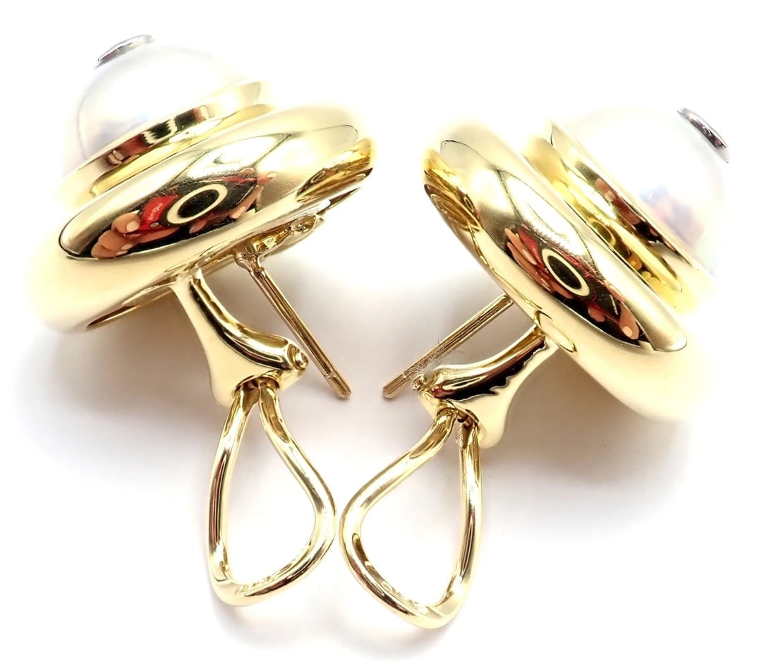 Authentic Tiffany & Co Picasso 18k Yellow Gold Diamond Mabe Pearl Earrings Paper - 6