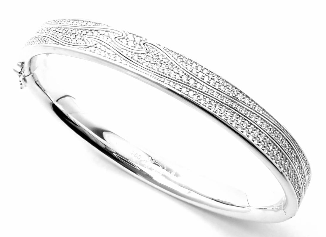 Authentic! Georg Jensen Fusion 18k White Gold Pave Diamond Bangle Bracelet Paper - 3