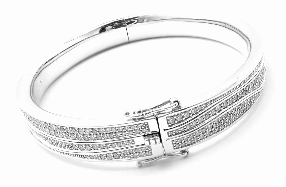 Authentic! Georg Jensen Fusion 18k White Gold Pave Diamond Bangle Bracelet Paper - 6