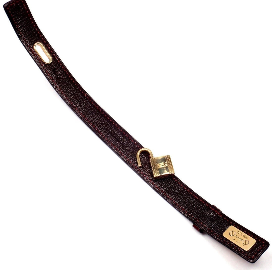 Very Rare! Authentic HERMES 18k Yellow Gold & Crocodile Burgundy Bracelet - 9