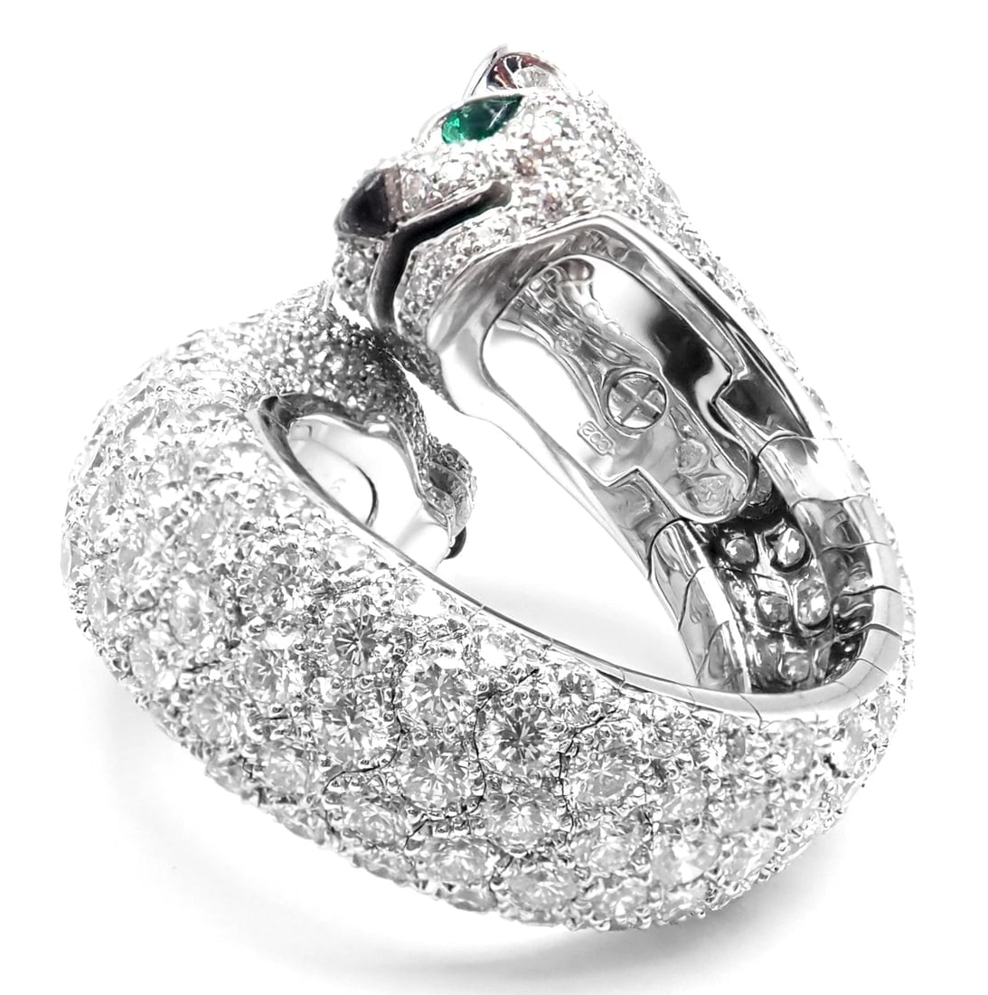 Authentic! Cartier Double Panther Panthere Lakarda 18k Gold Diamond Emerald Ring - 4