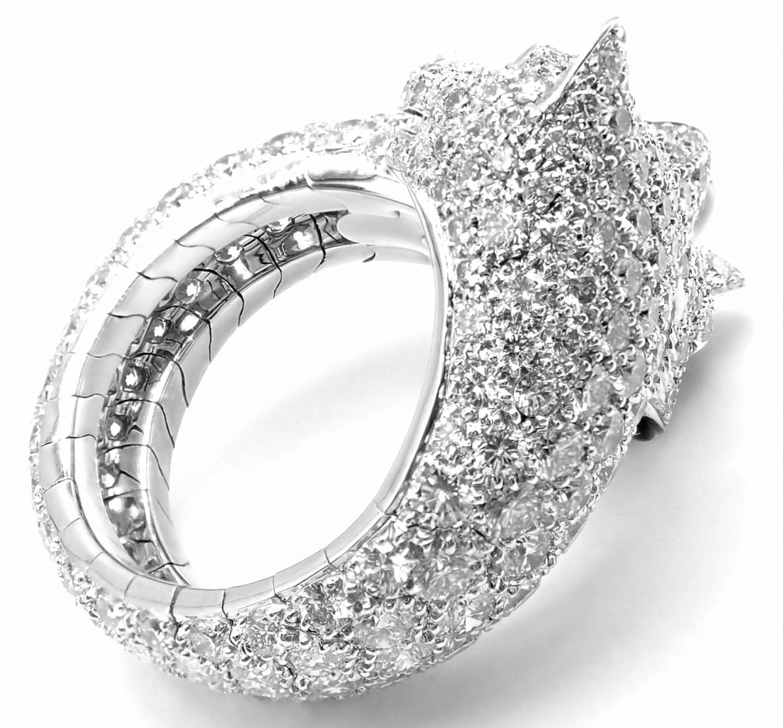 Authentic! Cartier Double Panther Panthere Lakarda 18k Gold Diamond Emerald Ring - 5
