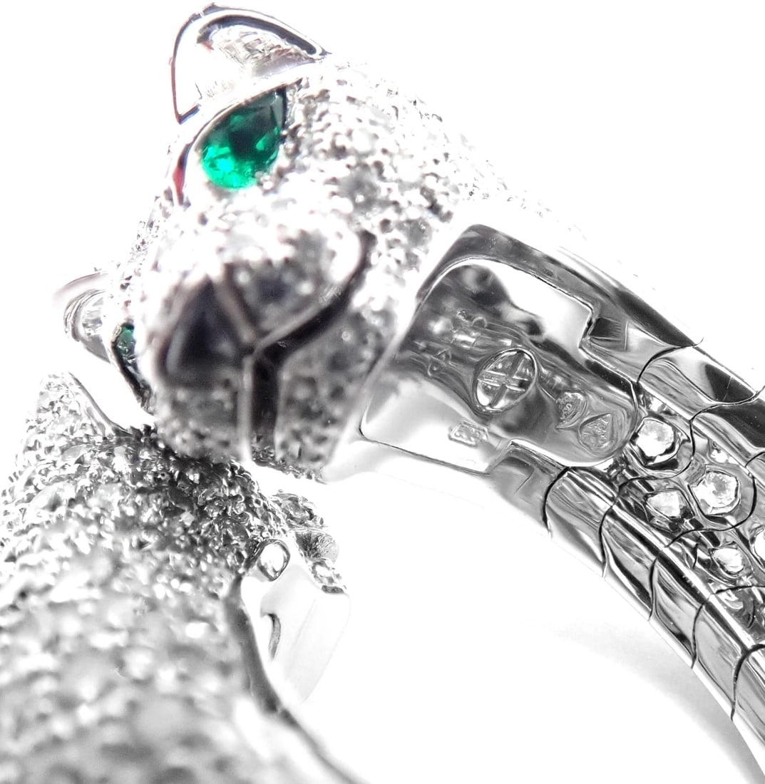 Authentic! Cartier Double Panther Panthere Lakarda 18k Gold Diamond Emerald Ring - 6