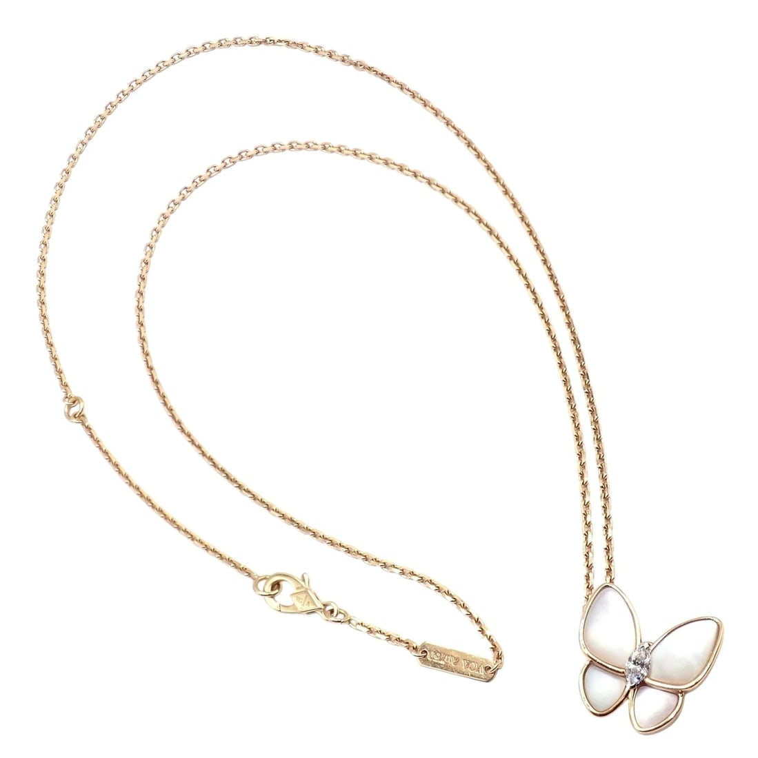 Van Cleef & Arpels 18k Rose Gold Diamond MoP Two Butterfly Pendant Necklace Cert - 12