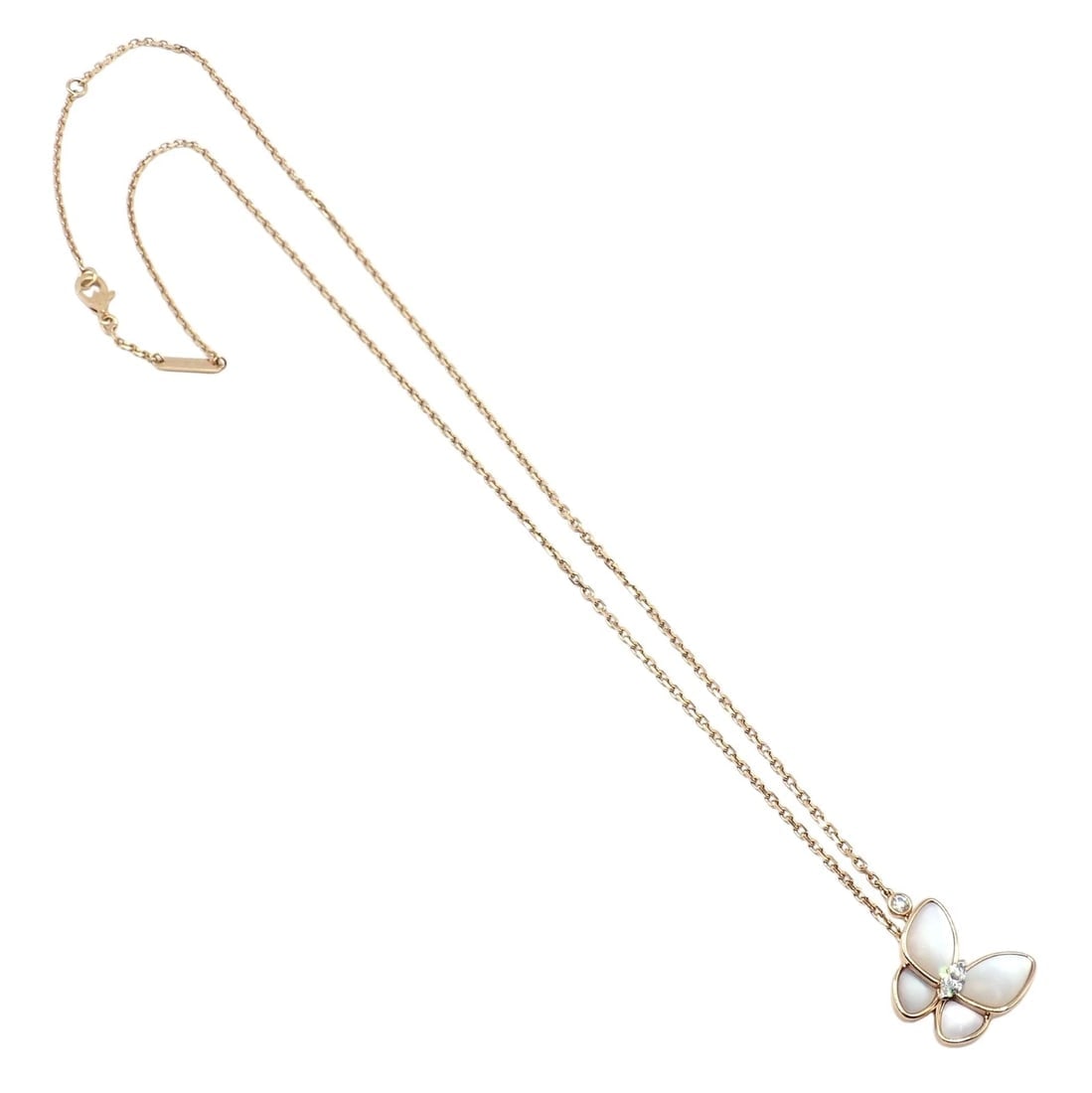 Van Cleef & Arpels 18k Rose Gold Diamond MoP Two Butterfly Pendant Necklace Cert - 3
