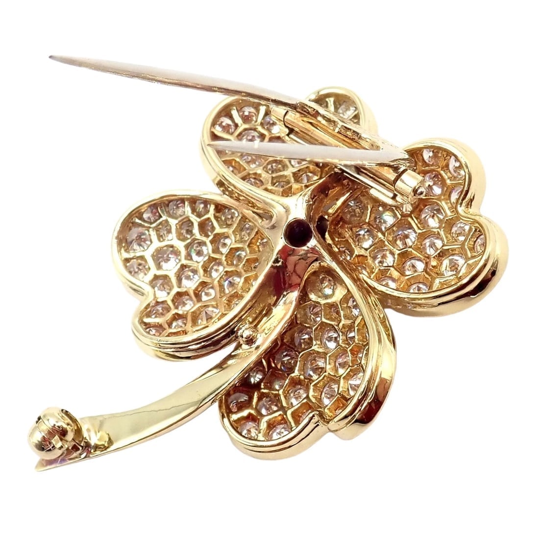 Vintage! Van Cleef & Arpels Cosmos 18k Yellow Gold Diamond Ruby Brooch Pendant - 10