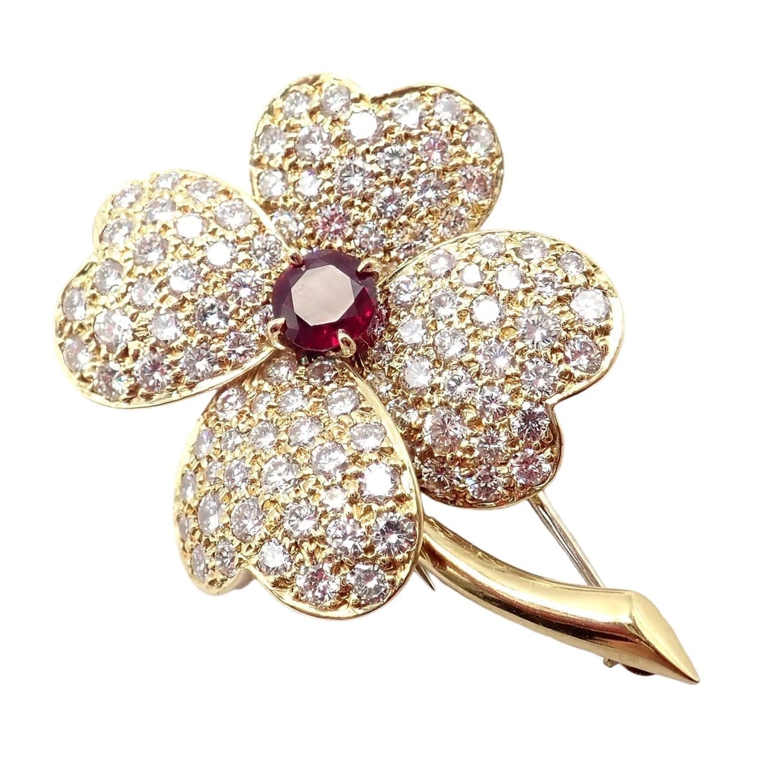 Vintage! Van Cleef & Arpels Cosmos 18k Yellow Gold Diamond Ruby Brooch Pendant - 7