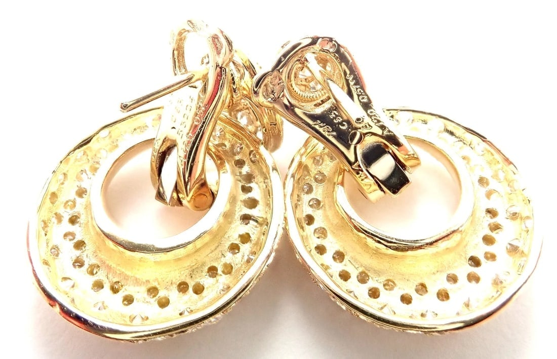 Rare! Van Cleef & Arpels 18k Yellow Gold Diamond MOP Door Knocker Earrings - 11