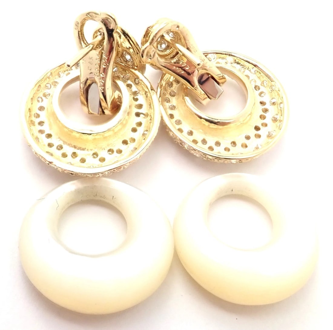 Rare! Van Cleef & Arpels 18k Yellow Gold Diamond MOP Door Knocker Earrings - 12