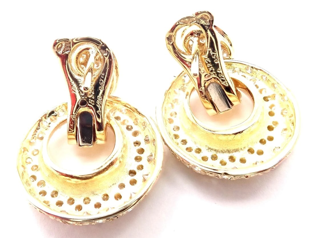 Rare! Van Cleef & Arpels 18k Yellow Gold Diamond MOP Door Knocker Earrings - 4