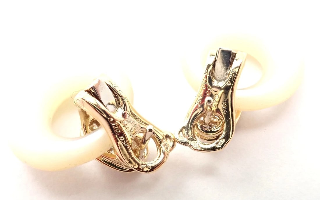 Rare! Van Cleef & Arpels 18k Yellow Gold Diamond MOP Door Knocker Earrings - 5