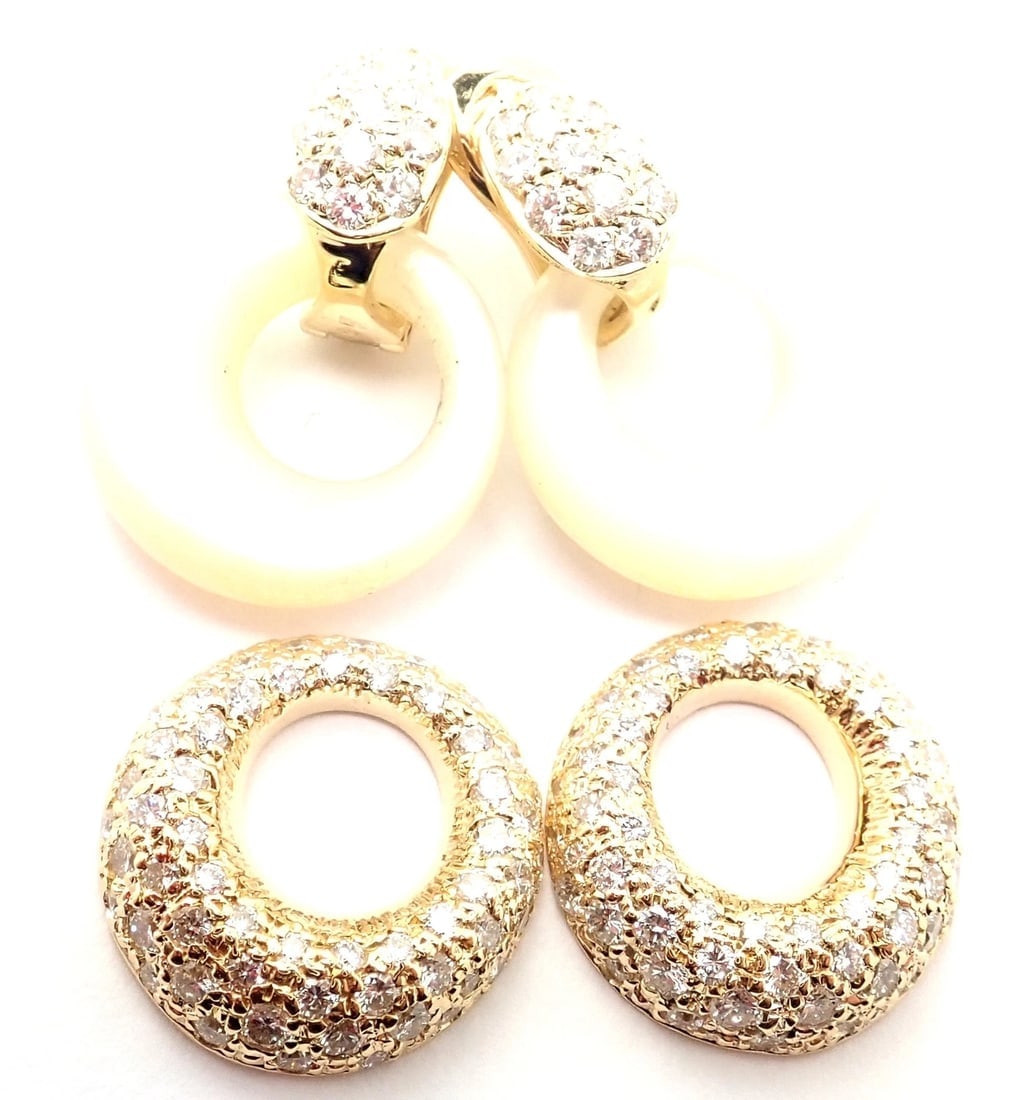 Rare! Van Cleef & Arpels 18k Yellow Gold Diamond MOP Door Knocker Earrings - 6