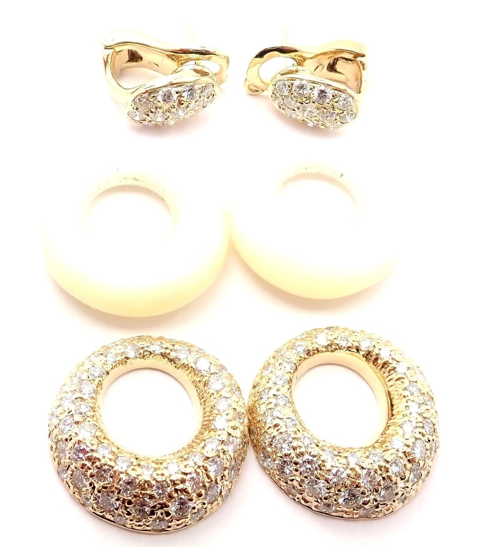 Rare! Van Cleef & Arpels 18k Yellow Gold Diamond MOP Door Knocker Earrings - 8