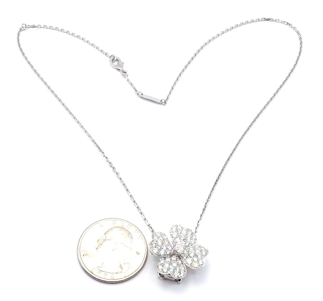 Van Cleef & Arpels Cosmos 18k White Gold Diamond Medium Brooch Pendant Necklace - 14