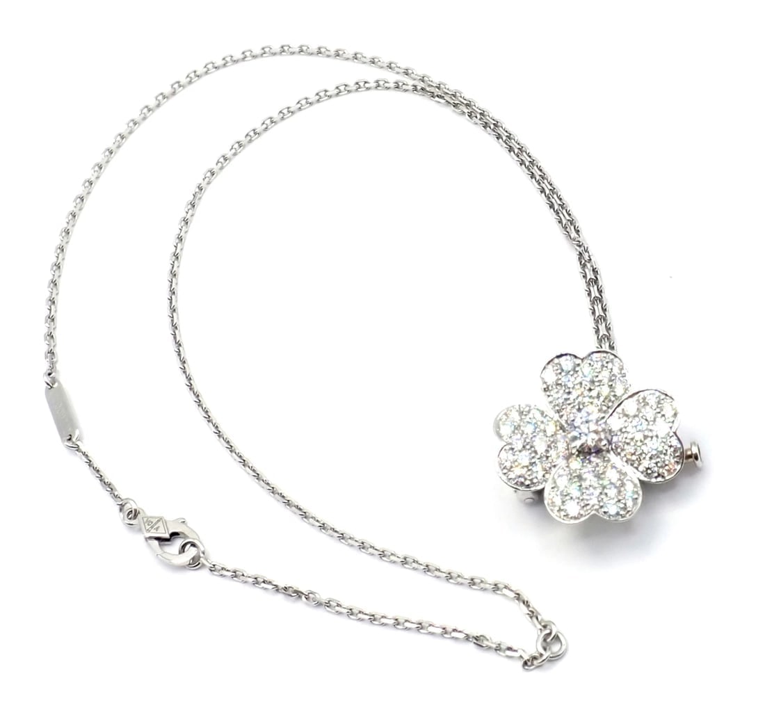 Van Cleef & Arpels Cosmos 18k White Gold Diamond Medium Brooch Pendant Necklace - 3