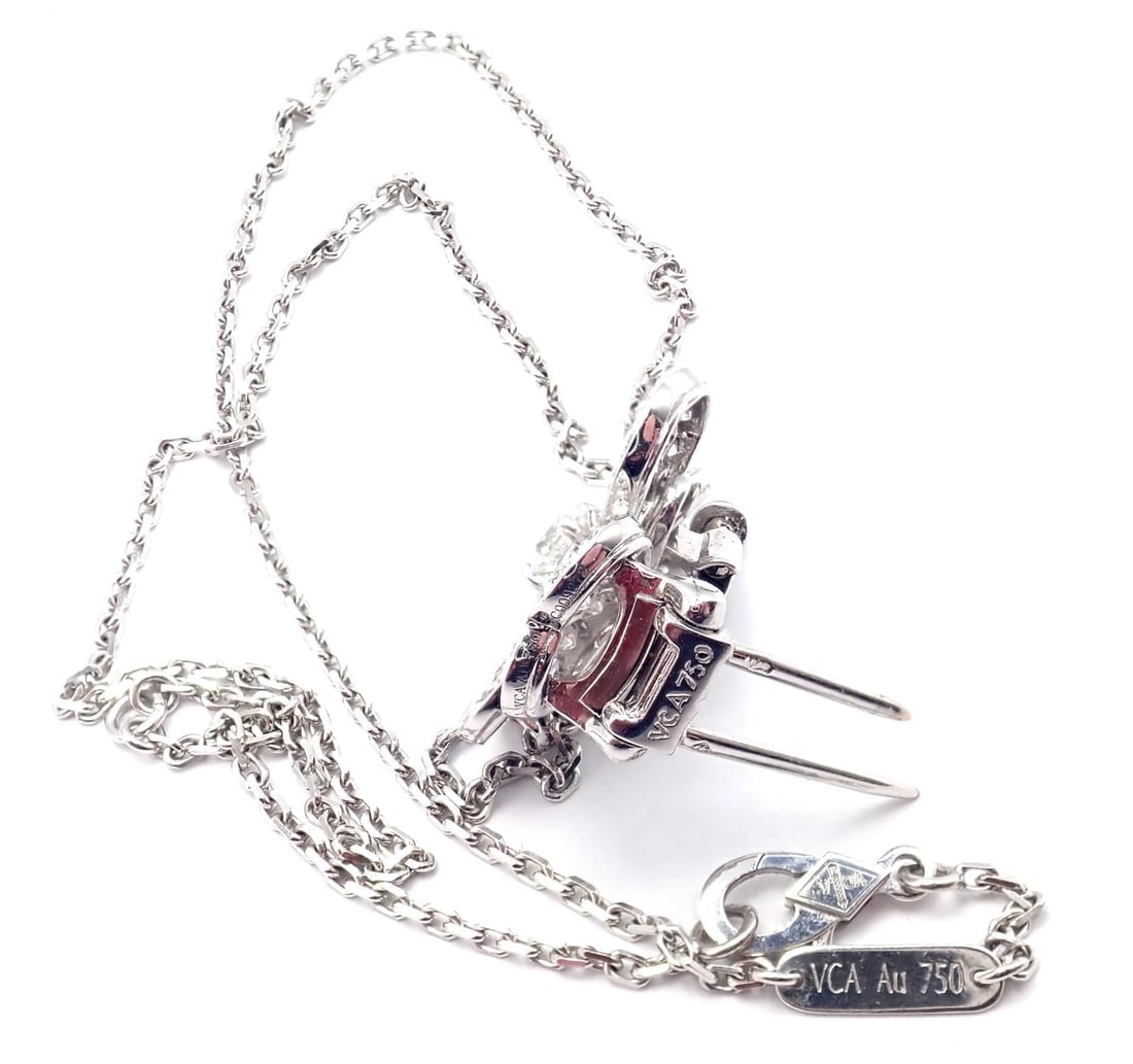 Van Cleef & Arpels Cosmos 18k White Gold Diamond Medium Brooch Pendant Necklace - 5