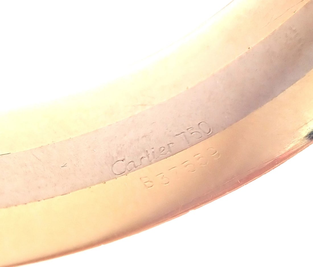 Authentic! Cartier 18k Tri-Color Gold Diamond Double C Wide Cuff Bangle Bracelet - 8