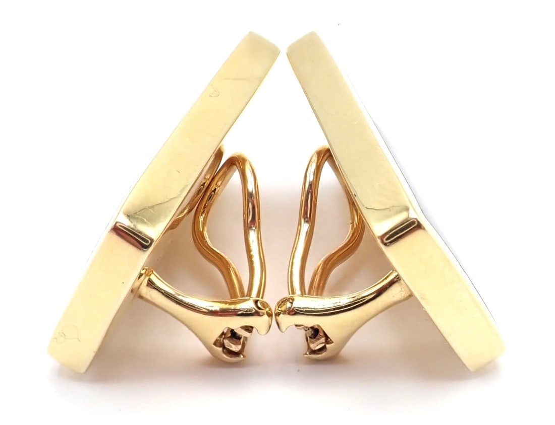 Tiffany & Co Cummings 18k Yellow Gold Inlaid Black Jade MOP Domino Earrings - 8