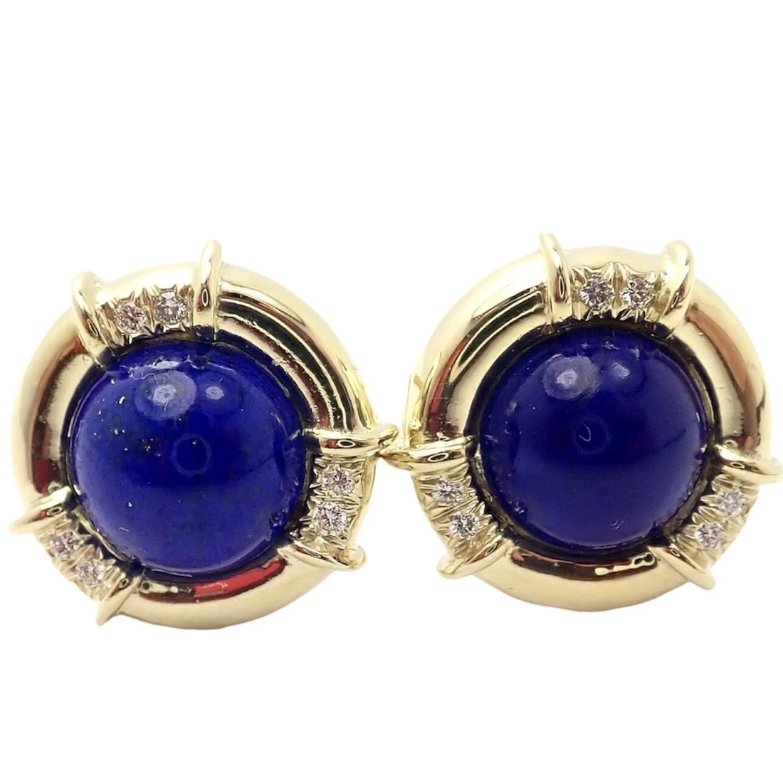 Authentic! Tiffany & Co 18k Yellow Gold Diamond Lapis Lazuli Earrings - 3