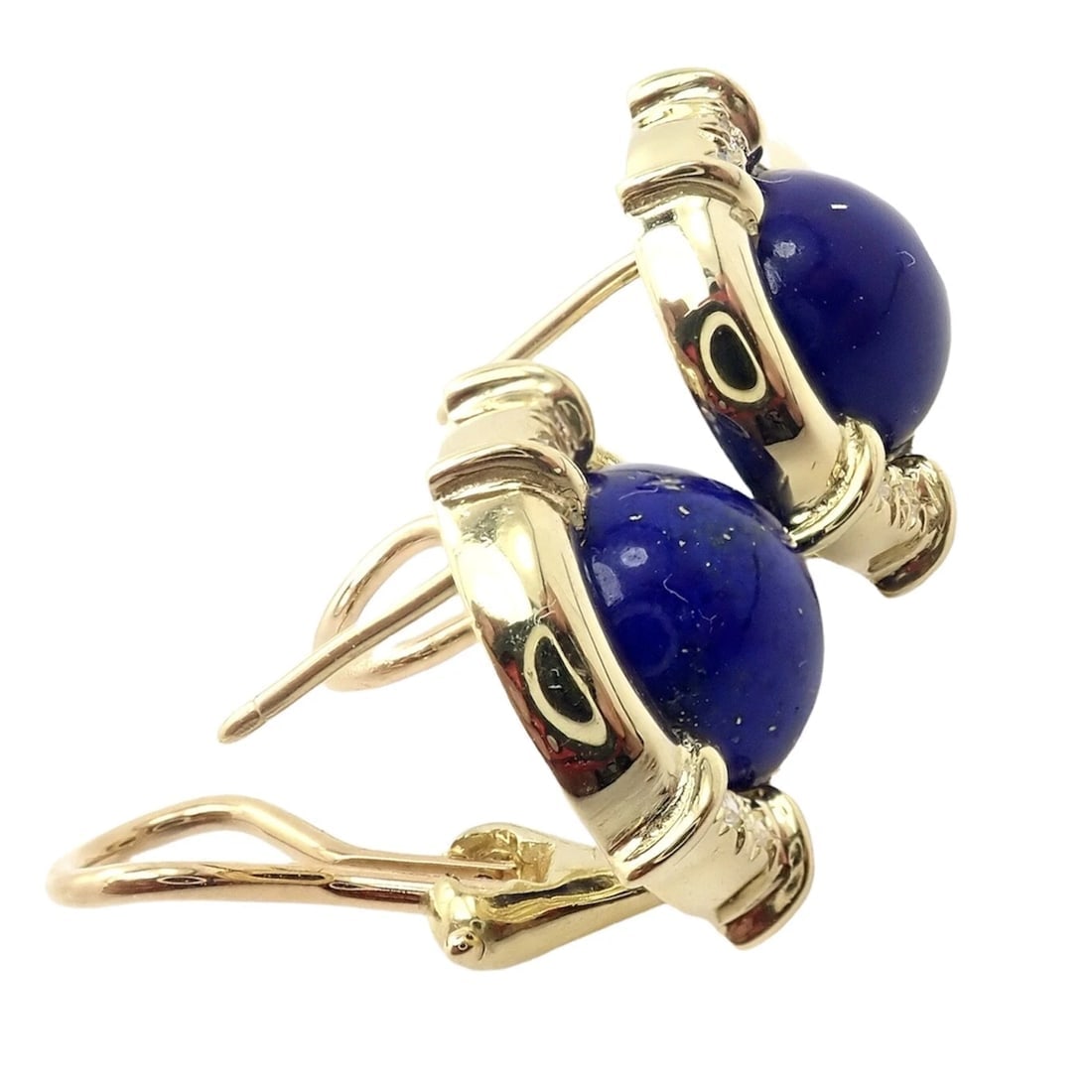 Authentic! Tiffany & Co 18k Yellow Gold Diamond Lapis Lazuli Earrings - 5