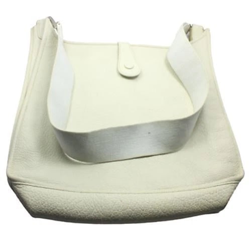 Authentic! Hermes Evelyne Parchment White Clemence Leather GM Handbag Purse - 5