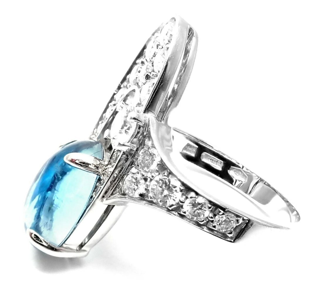 Rare! Authentic Bvlgari Bulgari Elysia 18k White Gold Diamond Blue Topaz Ring - 5
