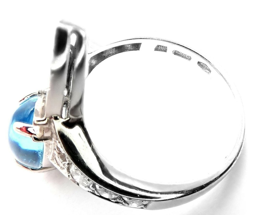 Rare! Authentic Bvlgari Bulgari Elysia 18k White Gold Diamond Blue Topaz Ring - 6