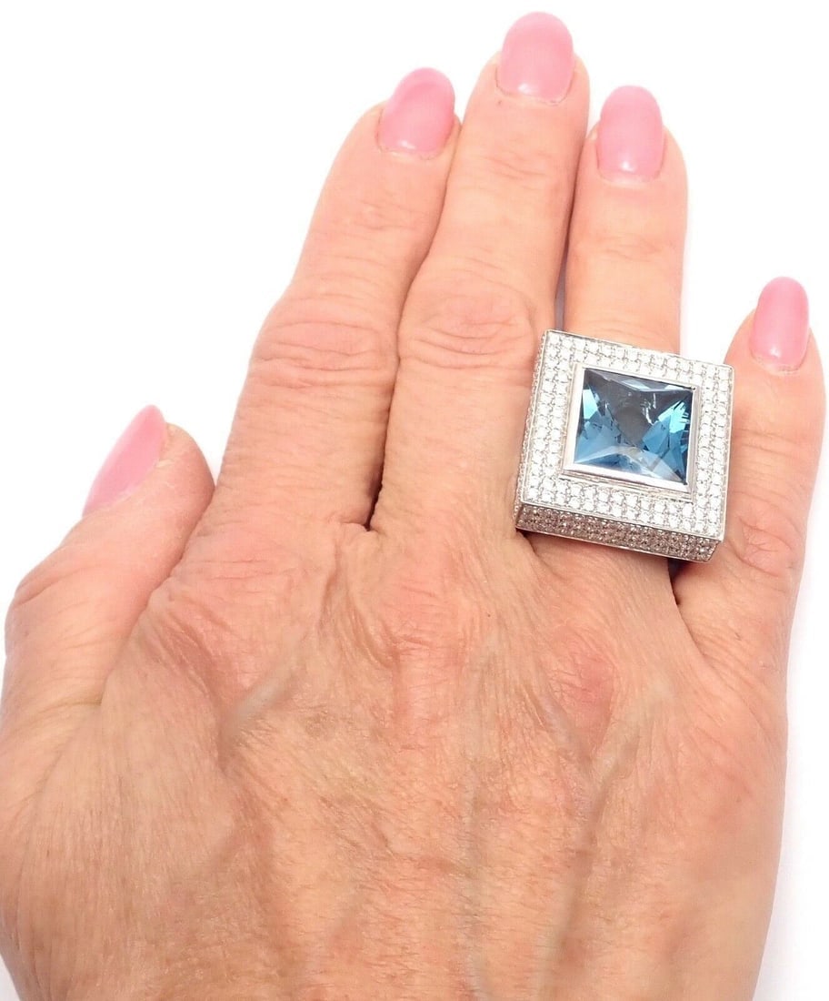 Authentic! Pasquale Bruni 18k White Gold Diamond London Blue Topaz Large Ring - 3