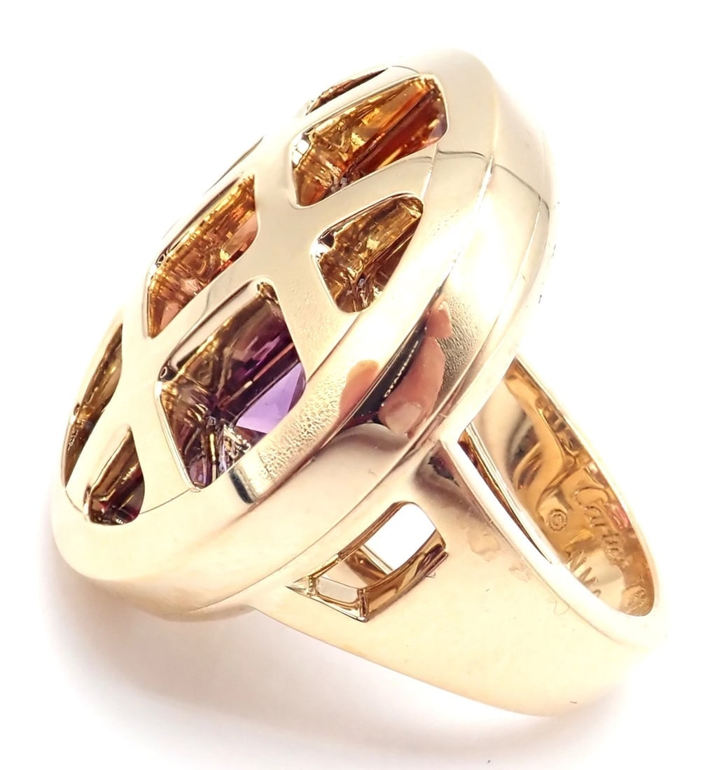 Authentic! Cartier Pasha 18k Yellow Gold Amethyst Citrine Garnet Tourmaline Ring - 6
