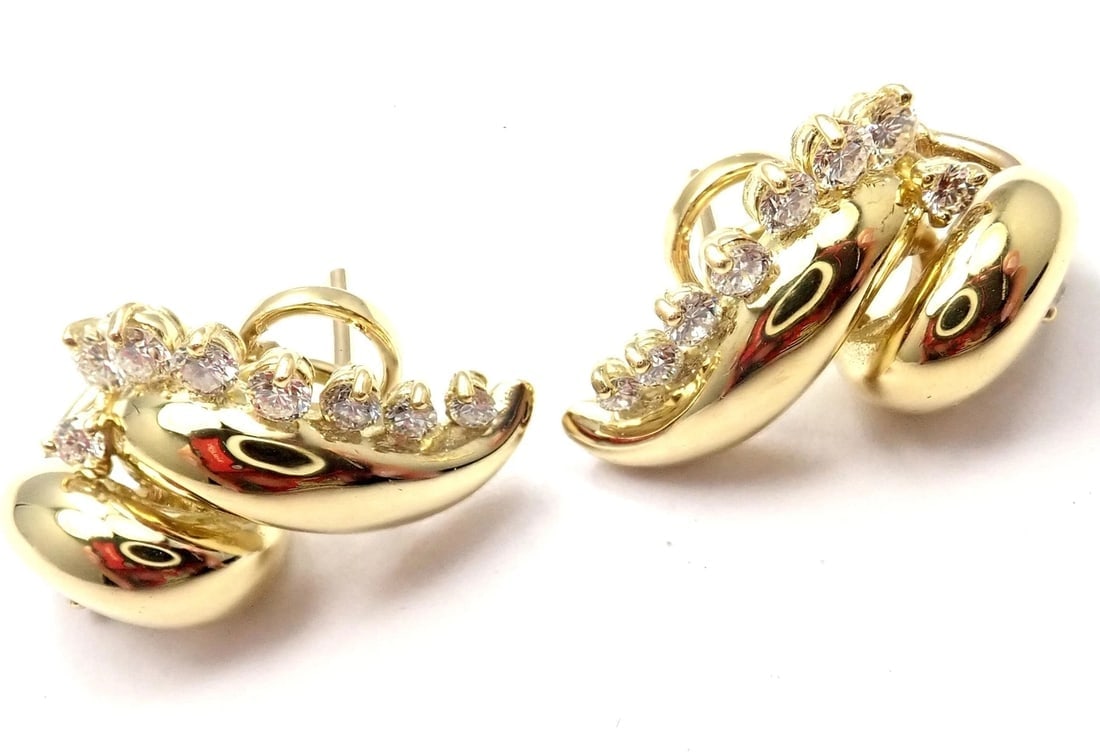 Rare! Authentic Tiffany & Co 18k Yellow Gold Diamond Swirl Earrings - 4