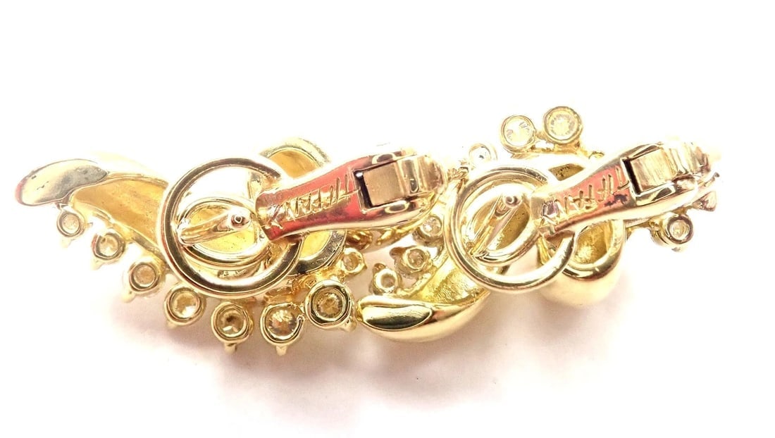 Rare! Authentic Tiffany & Co 18k Yellow Gold Diamond Swirl Earrings - 5