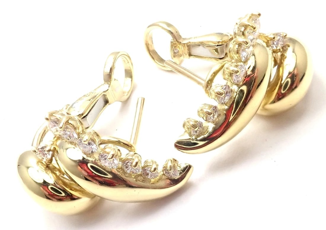 Rare! Authentic Tiffany & Co 18k Yellow Gold Diamond Swirl Earrings - 7