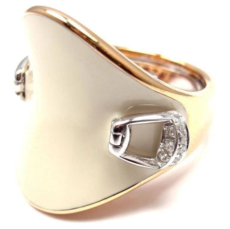 Authentic! Roberto Coin Saddle Stirrup 18k Rose Gold Diamond Enamel Ring - 6