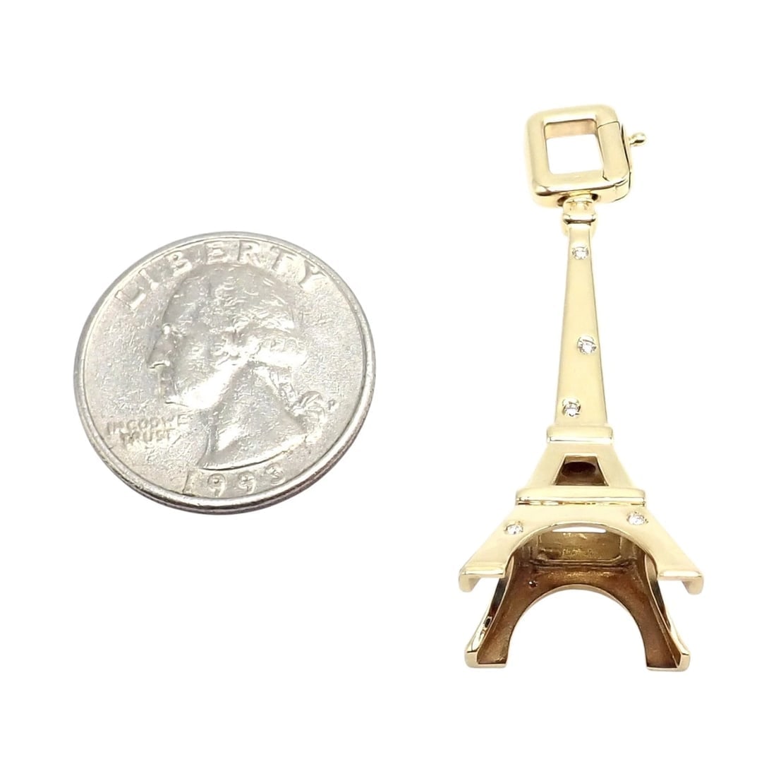 Vintage Louis Vuitton 18k Yellow Gold Large Eiffel Tower Diamond Charm Pendant - 3