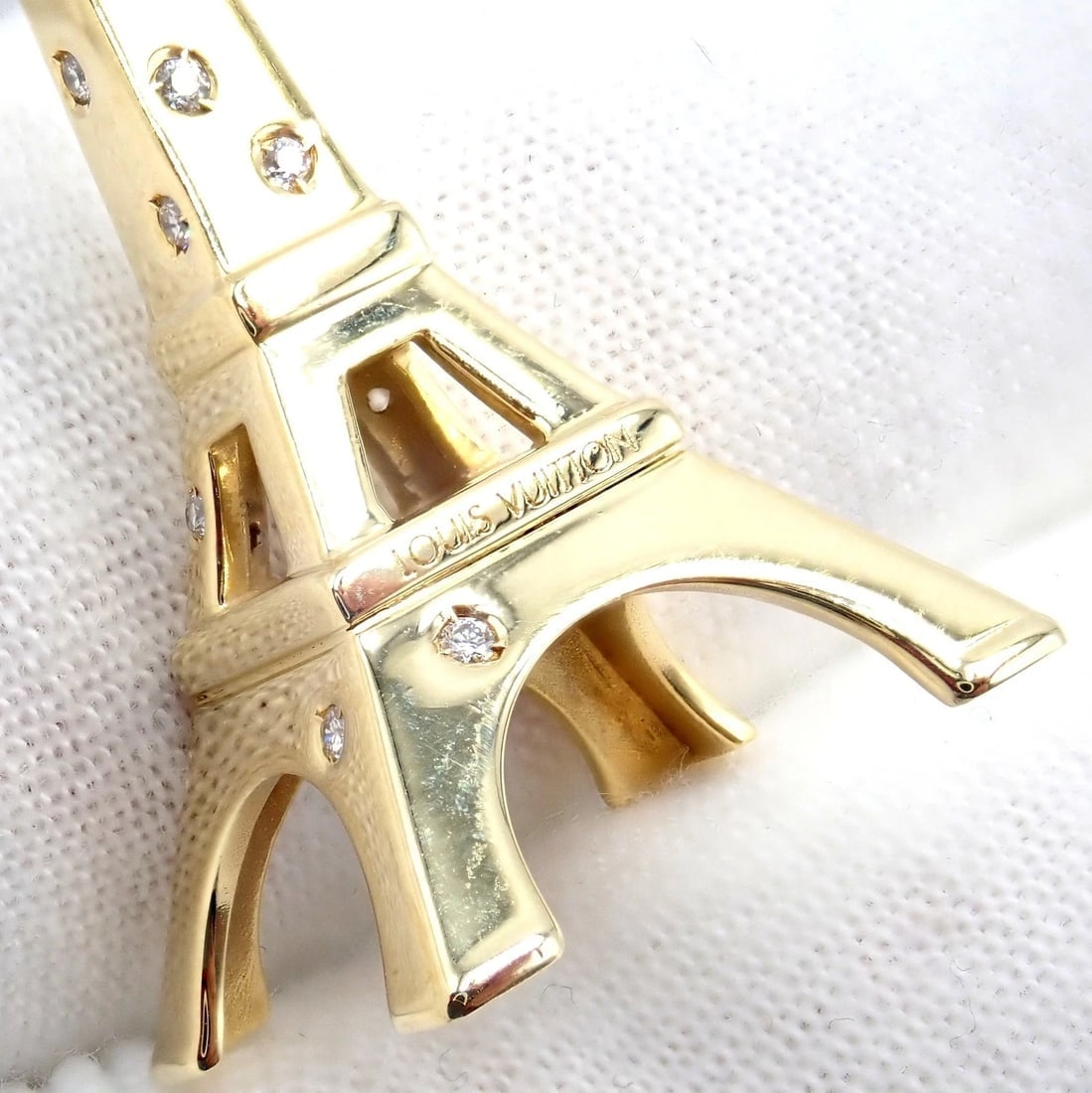 Vintage Louis Vuitton 18k Yellow Gold Large Eiffel Tower Diamond Charm Pendant - 9