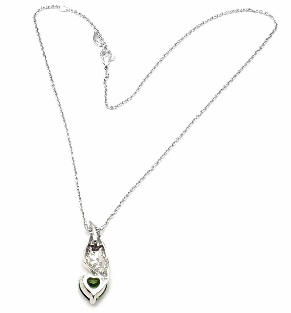 Rare! Authentic Piaget 18k White Gold Diamond Peridot Heart Pendant Necklace - 5