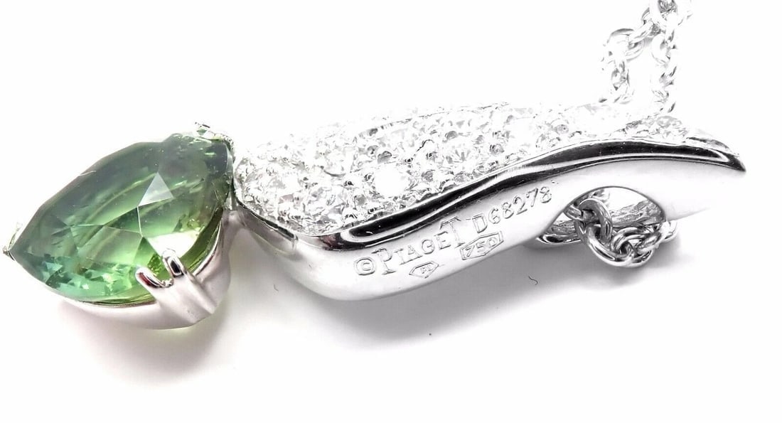 Rare! Authentic Piaget 18k White Gold Diamond Peridot Heart Pendant Necklace - 6
