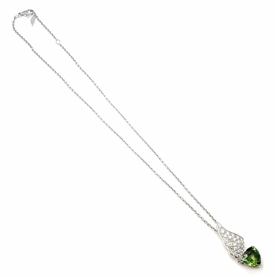 Rare! Authentic Piaget 18k White Gold Diamond Peridot Heart Pendant Necklace - 8