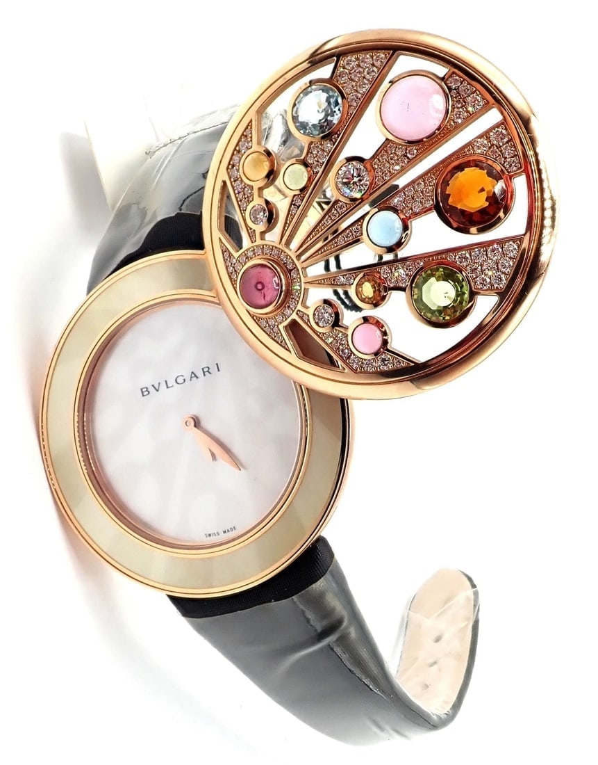 Bulgari Mediterranian Eden 18k Rose Gold Diamond Color Stone MOP Watch Box Paper - 16