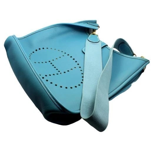 Authentic! Hermes Evelyne Blue Jean Clemence Leather GM Handbag Purse - 4