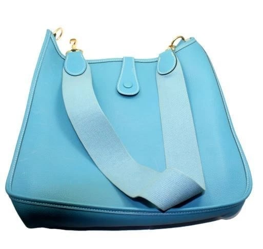 Authentic! Hermes Evelyne Blue Jean Clemence Leather GM Handbag Purse - 8