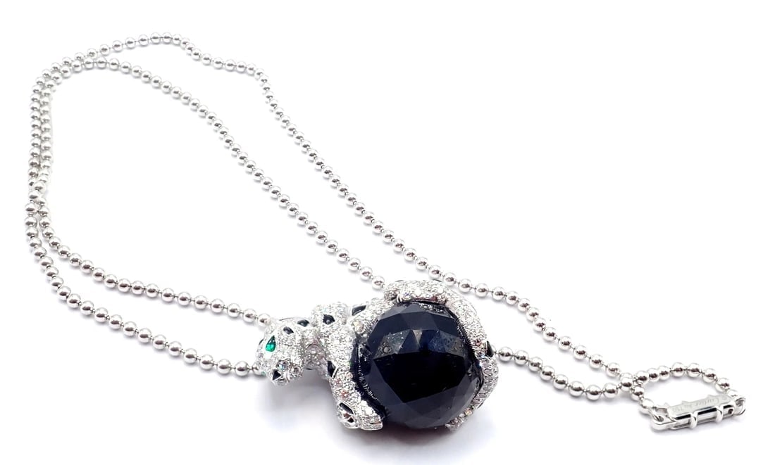 Panthere de Cartier Panther 18k Gold Diamond Emerald Onyx Pendant Necklace Paper - 10