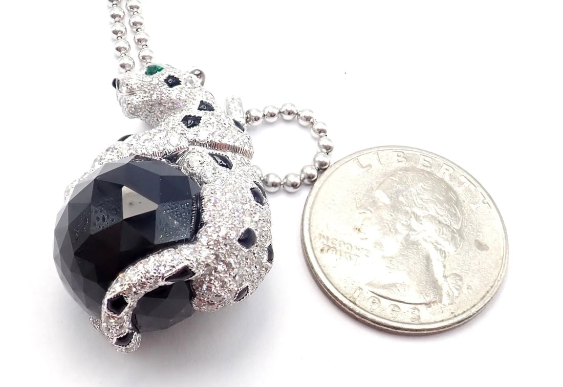 Panthere de Cartier Panther 18k Gold Diamond Emerald Onyx Pendant Necklace Paper - 12