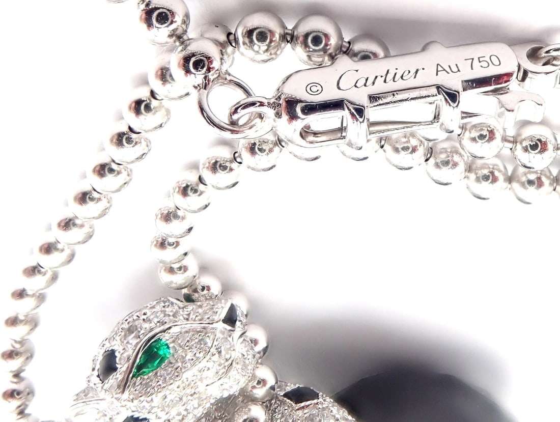Panthere de Cartier Panther 18k Gold Diamond Emerald Onyx Pendant Necklace Paper - 15