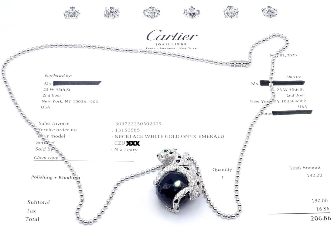 Panthere de Cartier Panther 18k Gold Diamond Emerald Onyx Pendant Necklace Paper - 5